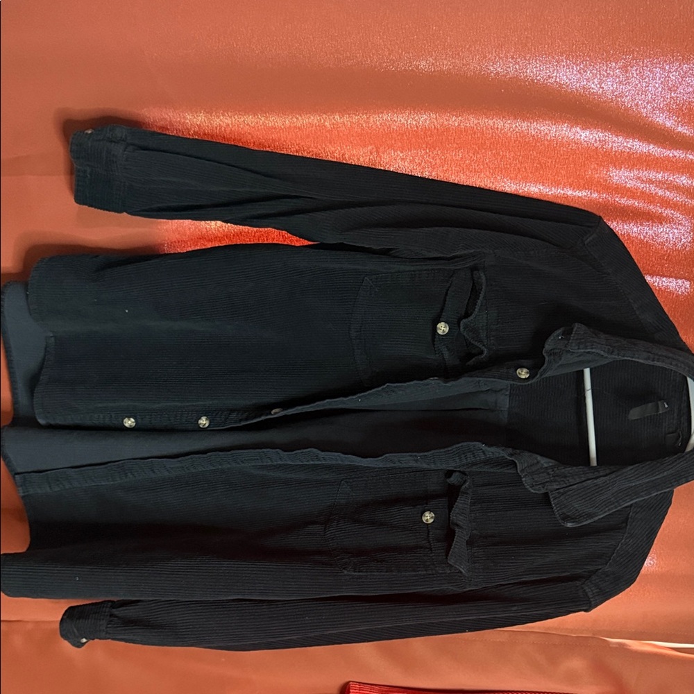 ROXY Black Corduroy Button-Up Shirt Jacket